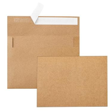 Imagem de Silunkia Cartões e envelopes marrons em branco 10 x 13 cm, cartolina plana pesada e envelopes A2 para impressão, 20 pacotes para convites de casamento, cartões de festa, cartões de agradecimento