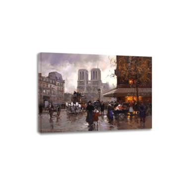 Imagem de LTY ADHML Poeta parisiense da pintura. Place St. Michel, Notre Dame. Reprodução de pinturas famosas. Arte de parede em tela. Imagem pós-impressionismo para decoração de casa 70 x 98 cm com moldura