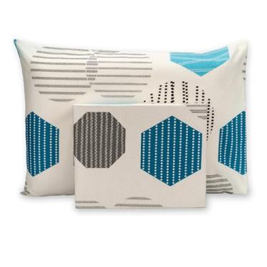 Imagem de Jogo De Cama Lençol Solteiro Kit 2 Peças C/Elástico 180 Fios Percal Estampado (Formas)