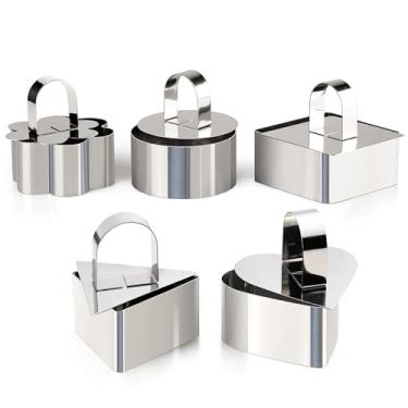 Imagem de HULISEN Pacote com 5 anéis de bolo, molde de musse de sobremesa quadrado de aço inoxidável de 7,6 x 7,6 cm com argolas de cozimento de empurrador e levantador