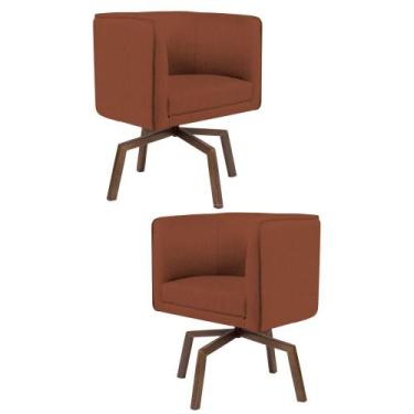 Imagem de Kit 2 Poltronas Decorativas Base Ka Madeira Betina B-235 Linho Laranja