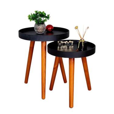 Imagem de Mesa Lateral Apoio Kit Canto Conjunto Retro Pequena Rustico Ambiente R