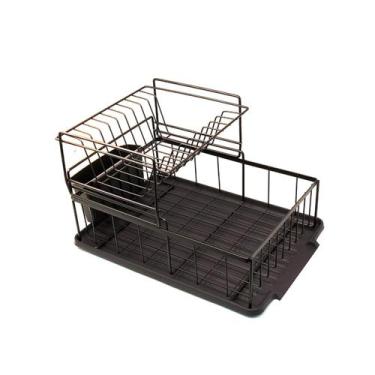 Imagem de Escorredor de Louças Cozinha 9 Pratos Duplo Marrom Porta Talheres Seca