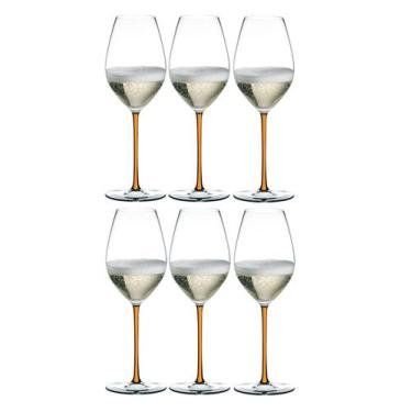 Imagem de Kit 6 Taças de Champagne Fatto a Mano Haste Colorida Riedel, Laranja