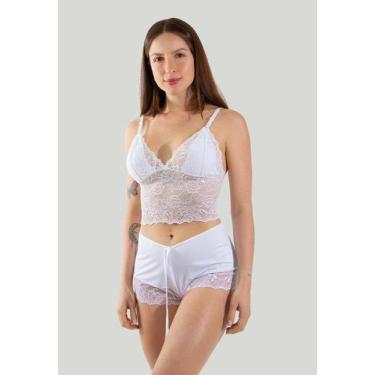 Imagem de Baby Doll Feminino Lingerie Sexy Rendado - DILUXO, G, Branco