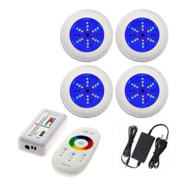 Imagem de Kit 4 Leds 6w Refletor Para Piscina Luminária Rgb + Comando - Infinity