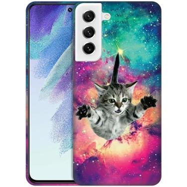Imagem de GlamCase Capa para Samsung Galaxy S21 FE 5G, Galaxy S21 FE 5G - hipster gato voador espaço galáxia impressa fina e elegante capa protetora protetora de plástico para Samsung S21 FE 5G
