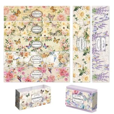 Imagem de PH PandaHall 90 peças de fita adesiva vintage para plantas, 9 estilos de papel para embalagem de sabão de flores, etiquetas verticais, para sabonete artesanal, barras de loção de banho, embrulho de
