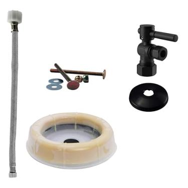 Imagem de Westbrass D1612TBL-62 Kit de instalação de vaso sanitário com alavanca de 1,27 cm com linha de fornecimento de aço, anel e flange de cera, preto fosco