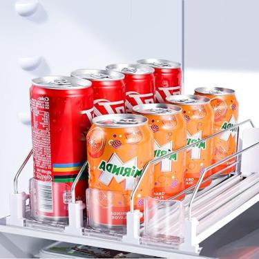 Imagem de Organizador de bebidas para geladeira, dispensador organizador de latas de refrigerante para geladeira com deslizamento automático, divisores transparentes ajustáveis de largura para 15 latas, 299 cm