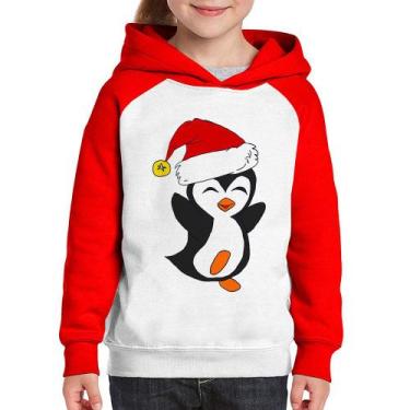 Imagem de Moletom Infantil Pinguim Noel - Foca na Moda, Branco, Vermelho, 12