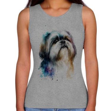 Imagem de Regata Feminina Cachorro Shih Tzu Watercolor - Foca na Moda, Cinza, GG