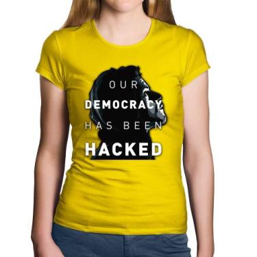 Imagem de Baby Look Algodão Our Democracy Has Been Hacked - Foca na Moda, Amarel