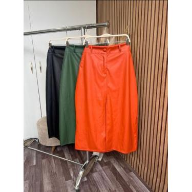 Imagem de Saia Midi Plus size /Courinho  - Nanda Fashion Boutique , Laranja, G3