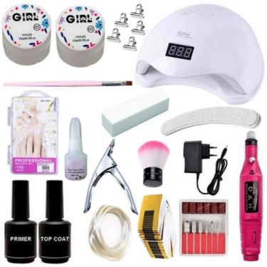 Imagem de Kit Unha Acrigel Alongamento Fibra Cabine Estufa Motor Lixa Gel Top Pr
