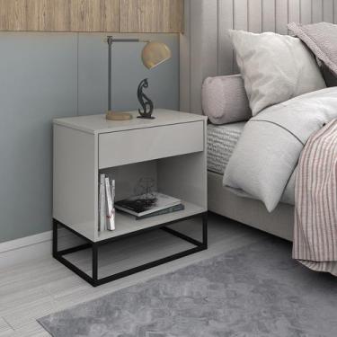 Imagem de Mesa Quarto Malta Off White Estilo Industrial Pés de Ferro Preto - Sta