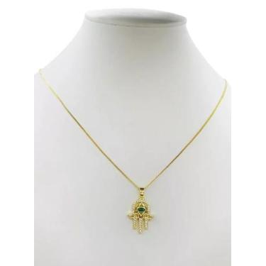Imagem de Cordão Feminino 1mm Hamsá Cravejado - Banhado a Ouro 18k - ToJoia18k