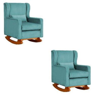 Imagem de Kit 2 Poltrona Aurora Balanço Vovo Veludo Turquesa - FM - Fina Mobília