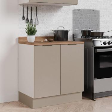 Imagem de Balcão 2 Portas 80cm com Tampo com Rodapé Puxador 150cm Ipanema CabeCasa MadeiraMadeira Cinza Trama/Branco