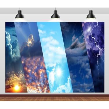 Imagem de CORFOTO 1,5 x 0,9 m tecido estação meteorológica pano de fundo ensolarado nublado chuvoso tempestade tema notícias meteorológicas decorações de festa aniversário adulto retrato sessão de fotos