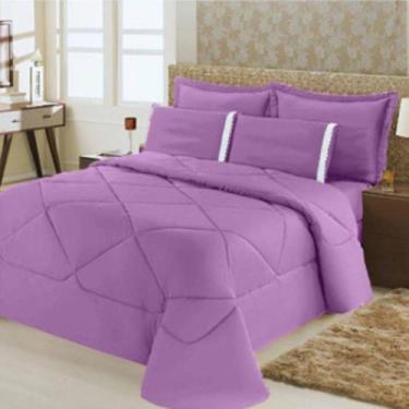 Imagem de Kit Edredom Aconchego Dupla Face Casal Queen 6 Peças - Lilás - Bordado
