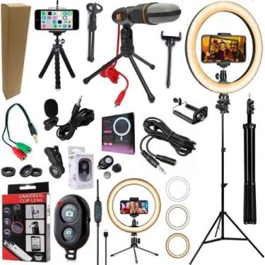 Imagem de Kit Youtuber Microfone Mesa Tripé Iluminador Ring Light Anel - Leffa S
