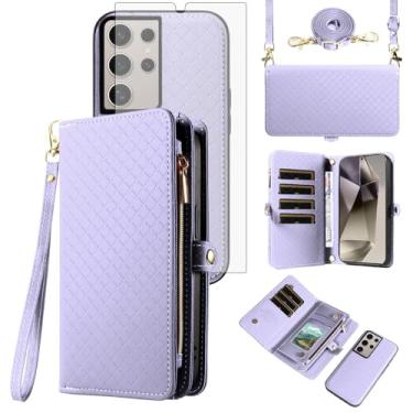 Imagem de Asuwish Capa de celular para Samsung Galaxy S24 Ultra 5G carteira com zíper destacável com protetor de tela de vidro temperado alça transversal flip suporte para cartão S24Ultra 24S S 24 24Ultra