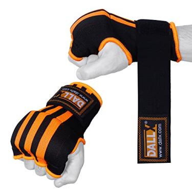 Imagem de DALLX Luvas internas de gel de boxe com envoltório de pulso elástico longo para puncionamento boxe MMA, bandagens, protetor de junta de punho para homens e mulheres – par (laranja, grande - GG)