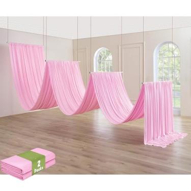 Imagem de Htper Cortinas de teto rosa de 3 x 12 m para festas de casamento, sem vincos, 12 m, extra longas, 2 painéis de poliéster grosso, cortinas de teto rosa para decoração de barraca para festa de