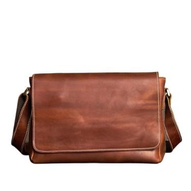 Imagem de Bolsa de ombro de couro genuíno masculina vintage bolsa crossbody para homens casual bolsa mensageiro bolsa para laptop