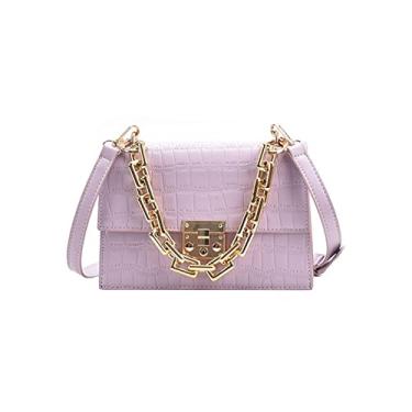 Imagem de Bolsa feminina bolsas de corrente dourada para mulheres bolsas de ombro bolsa de couro bolsa feminina crossbody(Pink)