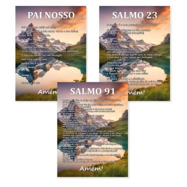 Imagem de Kit 3 Quadro Placa Decorativa Pai Nosso Salmo 23 e Salmo 91 - Almeida 