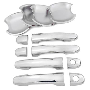 Imagem de Dakitita Guarnição de maçaneta cromada e tampa de tigela de porta para Toyota Corolla 2003-2012 Camry 2002-2006 RAV4 2001-2012 Highlander 2001-2007 Acessórios Decoração Exterior (2 Fechaduras)
