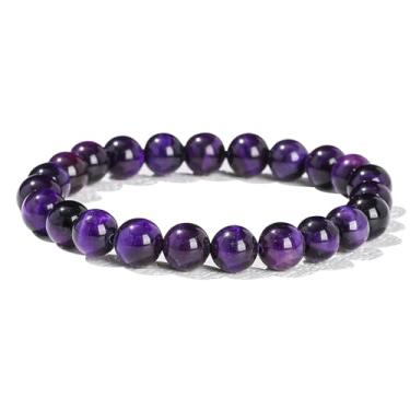 Imagem de Anjoron Pulseira feminina ametista pedra natural com contas elásticas pulseira de contas de cristal 18,8 cm com caixa de presente, One Size, Elástico, Sem Pedra Preciosa