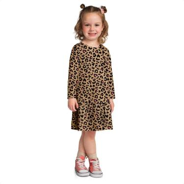 Imagem de Vestido Kyly Infantil Menina Manga Longa Animal Print Camurça