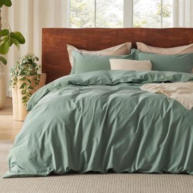 Imagem de Capa de edredom Bedsure 100% algodão lavado King Size verde