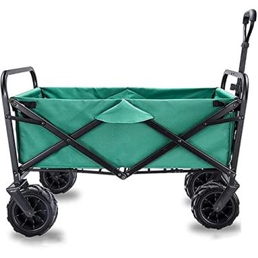 Imagem de Carrinho dobrável dobrável portátil de lona utilitário resistente carrinho de compras multifuncional para acampamento ao ar livre praia supermercado com 4 rodas: 90 kg (cor: cinza) (verde)
