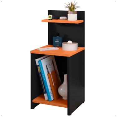 Imagem de Mesa de Cabeceira Retrô Prateleira Suspensa Mesinha Nicho Organizador Canto Lateral Apoio Cama Aparador Objeto Quarto Solteiro Fantasy - RPM (Preto/Cinamomo)