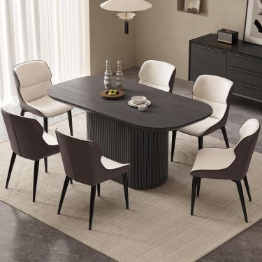 Imagem de Conjunto de mesa de jantar moderna oval de 160 cm para 6, mesa de jantar com 6 cadeiras para cozinha, sala de estar, mesa de cozinha de 5 peças, conjunto de mesa de jantar de 6 lugares, cinza, 1 mesa