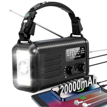 Imagem de Rádio de manivela de emergência, rádio meteorológico NOAA, 20000 mAh/74000 mWh, rádios de bateria solar com AM FM, carregador de celular com lanterna portátil, alarme S0S e lâmpada de leitura para