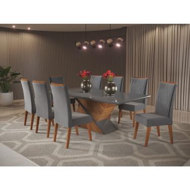 Imagem de Mesa de Jantar Retangular Pipa com 8 Cadeiras Madeira Maciça Vegas