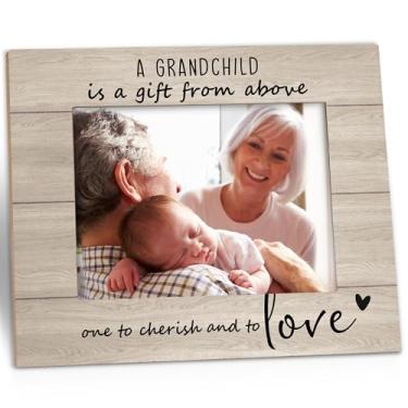 Imagem de Kneaotoaji Porta-retrato para netos 25 x 20 cm - Presentes de avós pela primeira vez para netos para o dia das mães, porta-retratos de madeira para novos avós para fotos de 12 x 17 cm