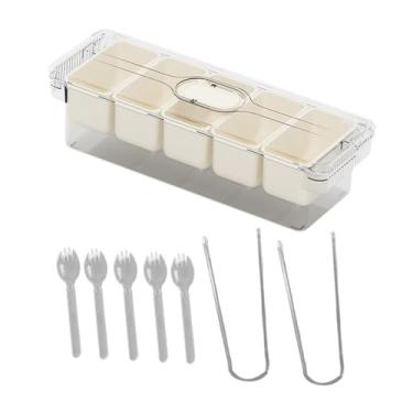Imagem de ＫＬＫＣＭＳ Bandeja de servir dividida com tampa e manuseio de contêiner de armazenamento de frutas servidor de condimentos multiuso para frutas secas sobremesas, 1 Caixa 2 Clipe 5 Colher