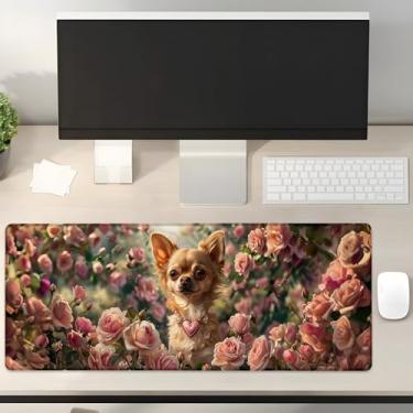 Imagem de Turamurra Rose Garden Chihuahua Gaming Mouse Pad Presentes 80 cm x 30 cm, Base de Borracha Antiderrapante Mouse Pads para Computadores, Laptop, Escola, Escritório, Acessórios de Casa Decoração, Mouse