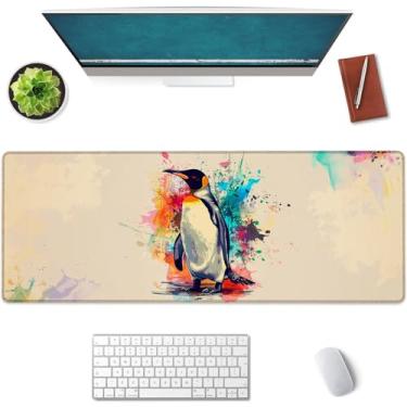 Imagem de Mounidso Tapete de rato grande com pinguim artístico, tapete de rato para jogos, base de borracha antiderrapante, acessórios de escritório, tapete de mesa, tapetes de rato coloridos para escola