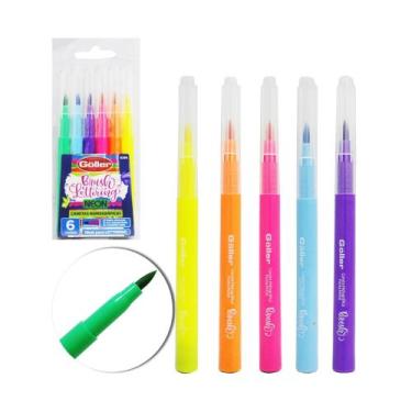 Imagem de Kit 6 Canetas Coloridas Tons Pastéis E Neon Hidrográficas Trend Brush 