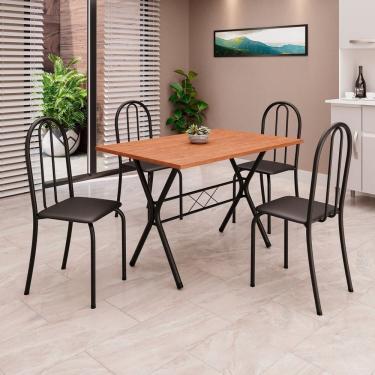 Imagem de Conjunto de Mesa Tubular 100x60cm Tampo em Mdf com 4 Cadeiras Ane B Preto Liso / Preto TXT