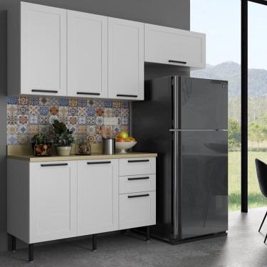 Imagem de Cozinha Internacional 200cm 3 Peças, 6 Portas e 3 Gavetas Branco