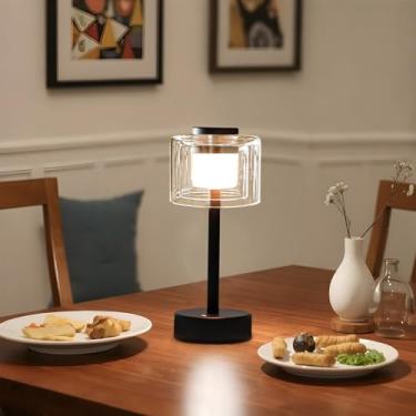 Imagem de JHY DESIGN Luminária De Mesa Industrial Com Controle De Toque, 11" De Altura, 3 Vias, Regulável, Abajur De Cabeceira Recarregável Com Cúpula De Vidro Para Quarto, Sala De Estar, Sala De Jantar, Páti