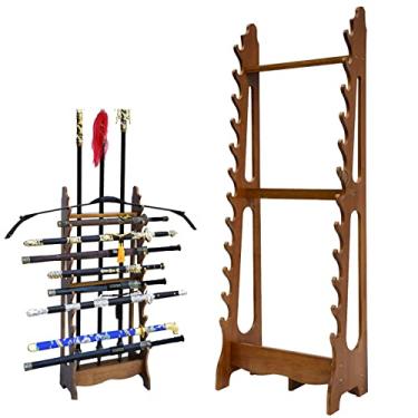 Imagem de Suporte de espada de madeira maciça, suporte de espada Katana, suporte de samurai katana, suporte de espada de 10/12 camadas 3/5 furos, suporte de cabide de faca, pode conter todos os tipos de espadas